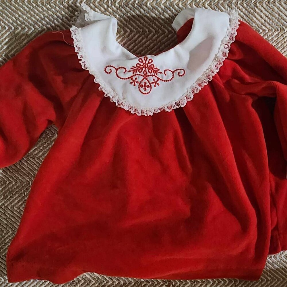 Sweet Winnie the Pooh frocked velvet red dress. Sears vintage papertag Valentine